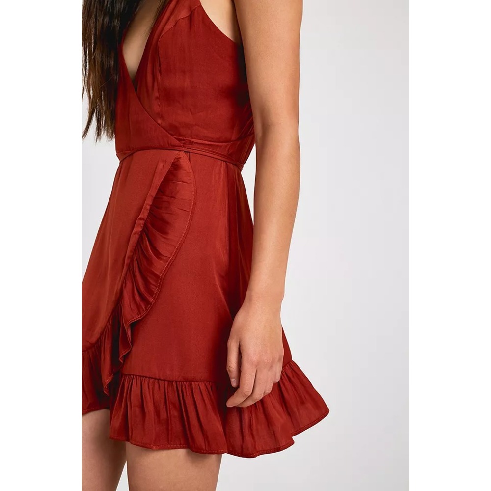 Free People All My Love Shine Mini Wrap Slip Dress Size Large Tan Brown NWT - Picture 4 of 12